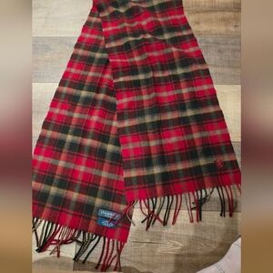 Lyle & Scott Red and Green Plaid Wool Scarf